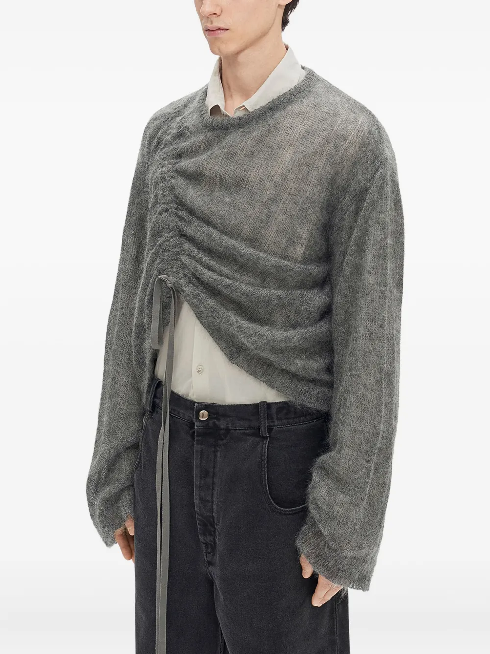 Ann Demeulemeester Drawstring Mohair-silk Sweater In Gray