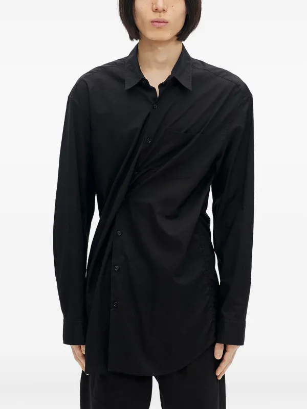 Ann Demeulemeester Draped Cotton Shirt | Black | FARFETCH JO
