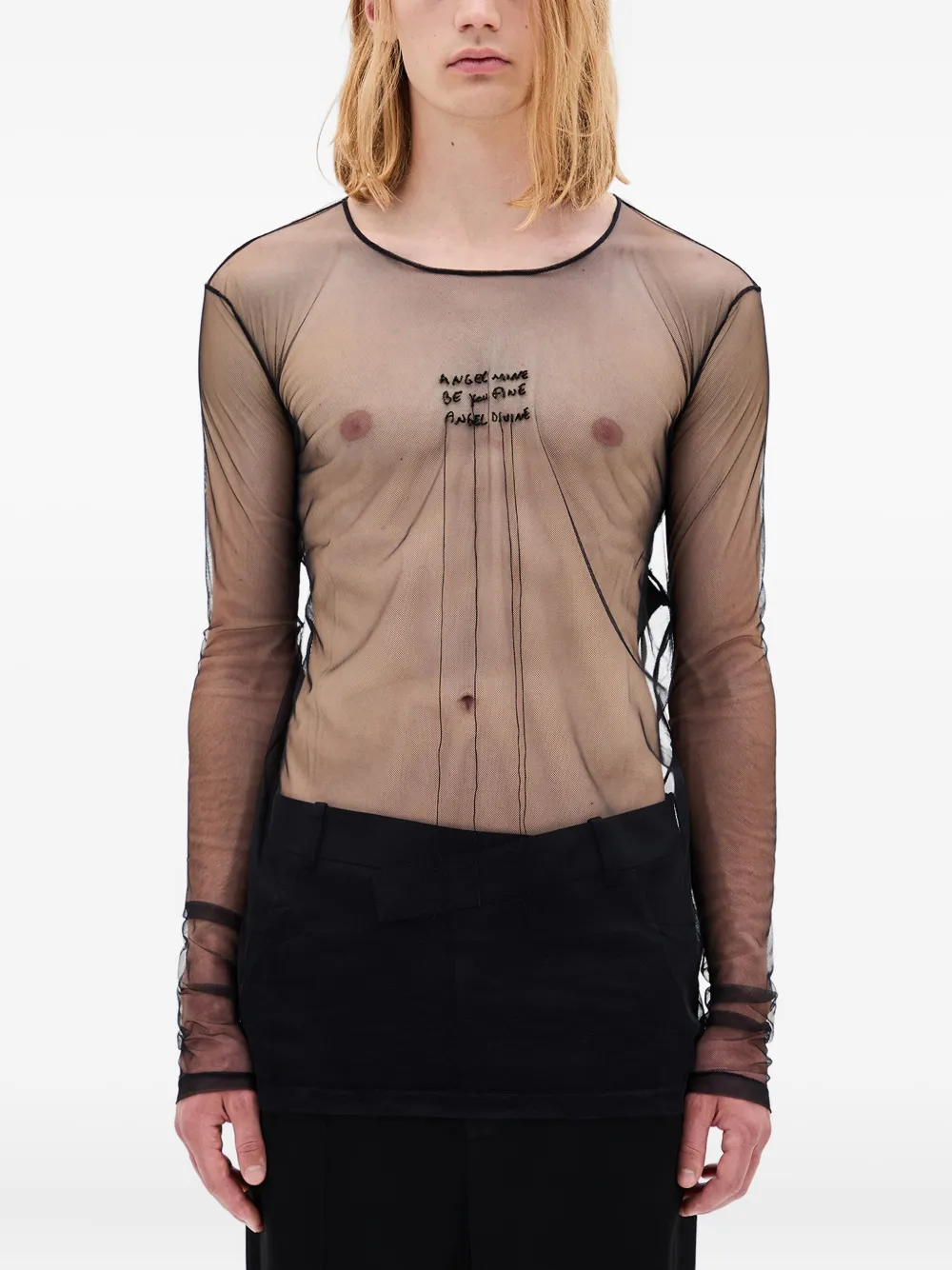 Ann Demeulemeester Angel Divine long-sleeve tulle T-shirt | Black | Image 1