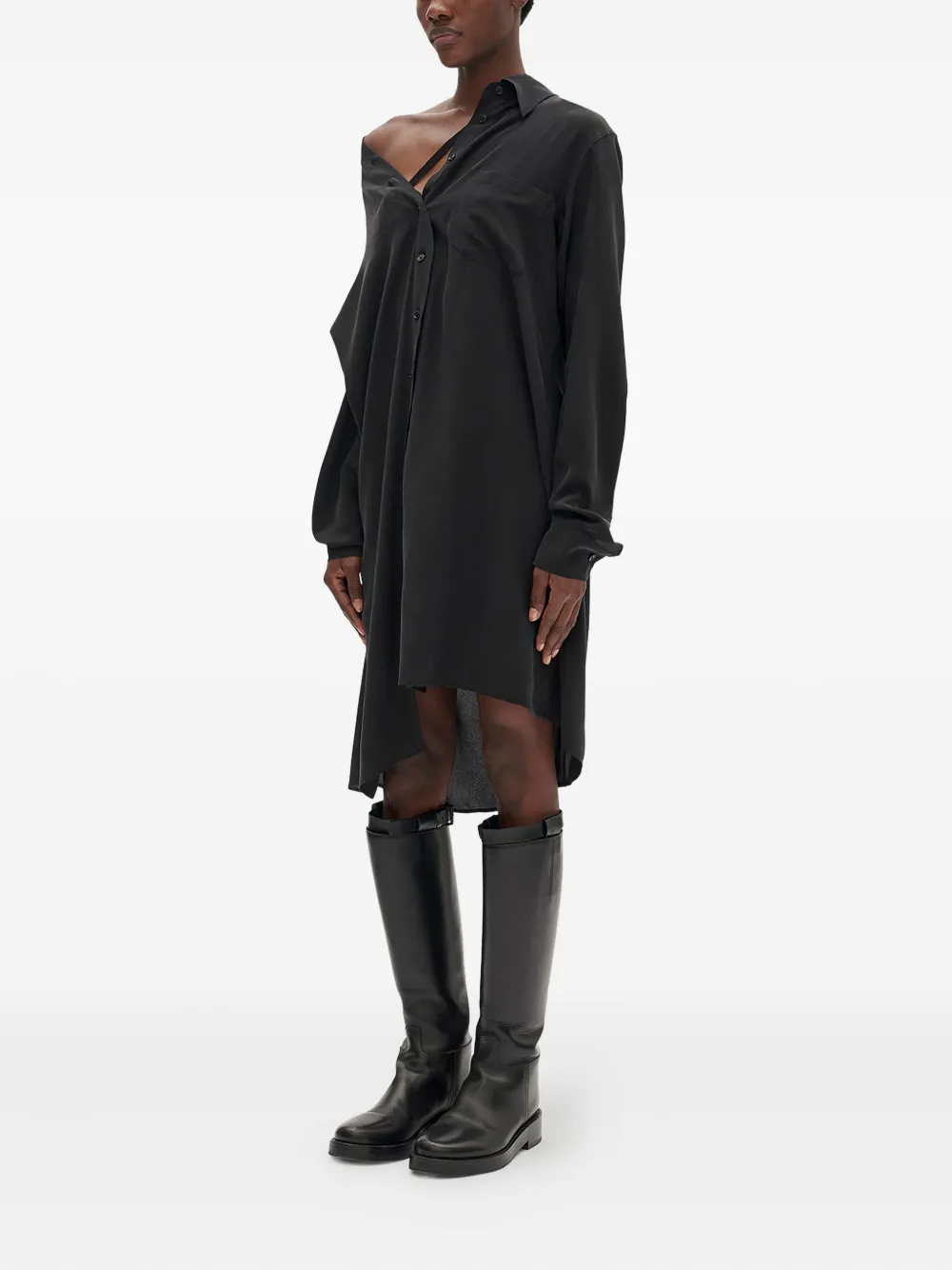 Ann Demeulemeester Halina Drop-shoulder Shirt Midi Dress In Black