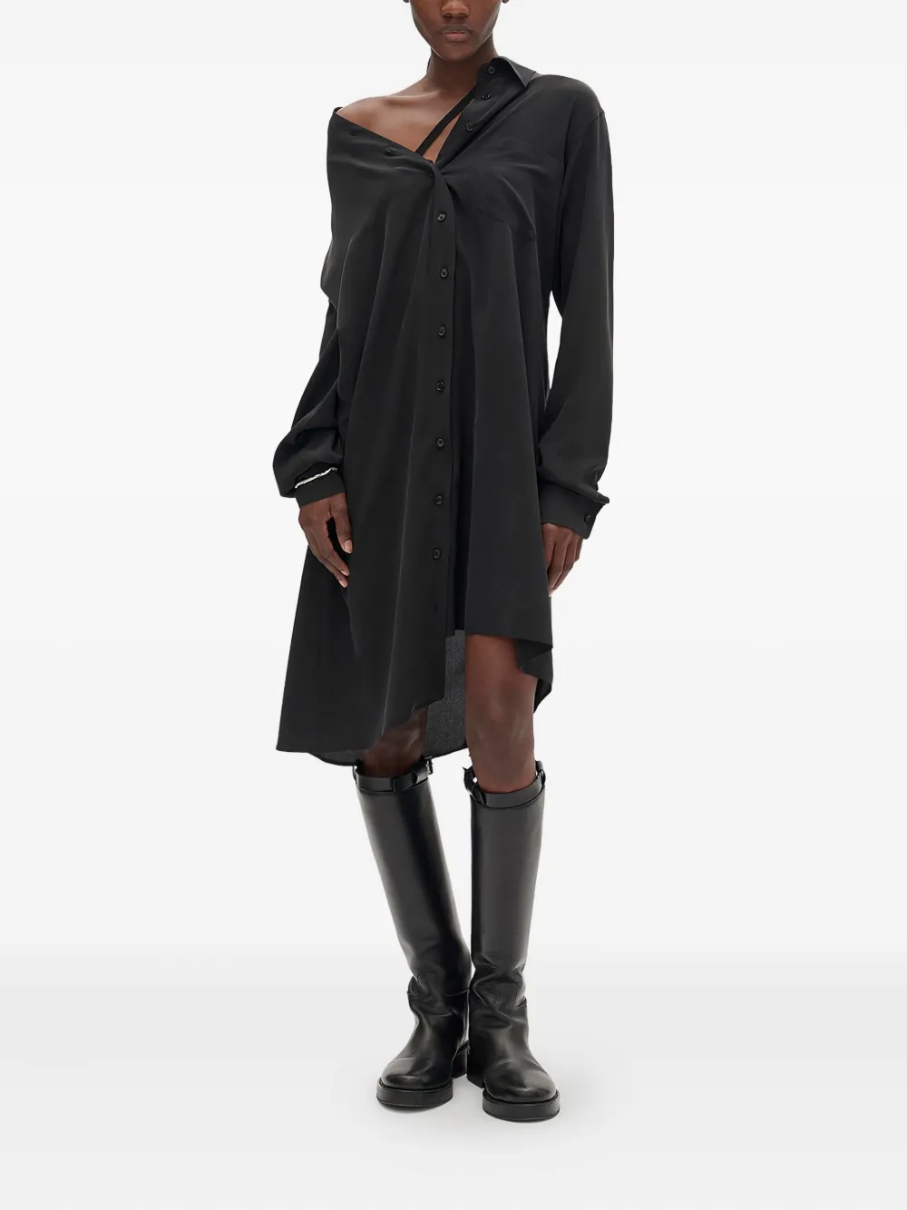Ann Demeulemeester Halina drop-shoulder shirt midi dress - Zwart