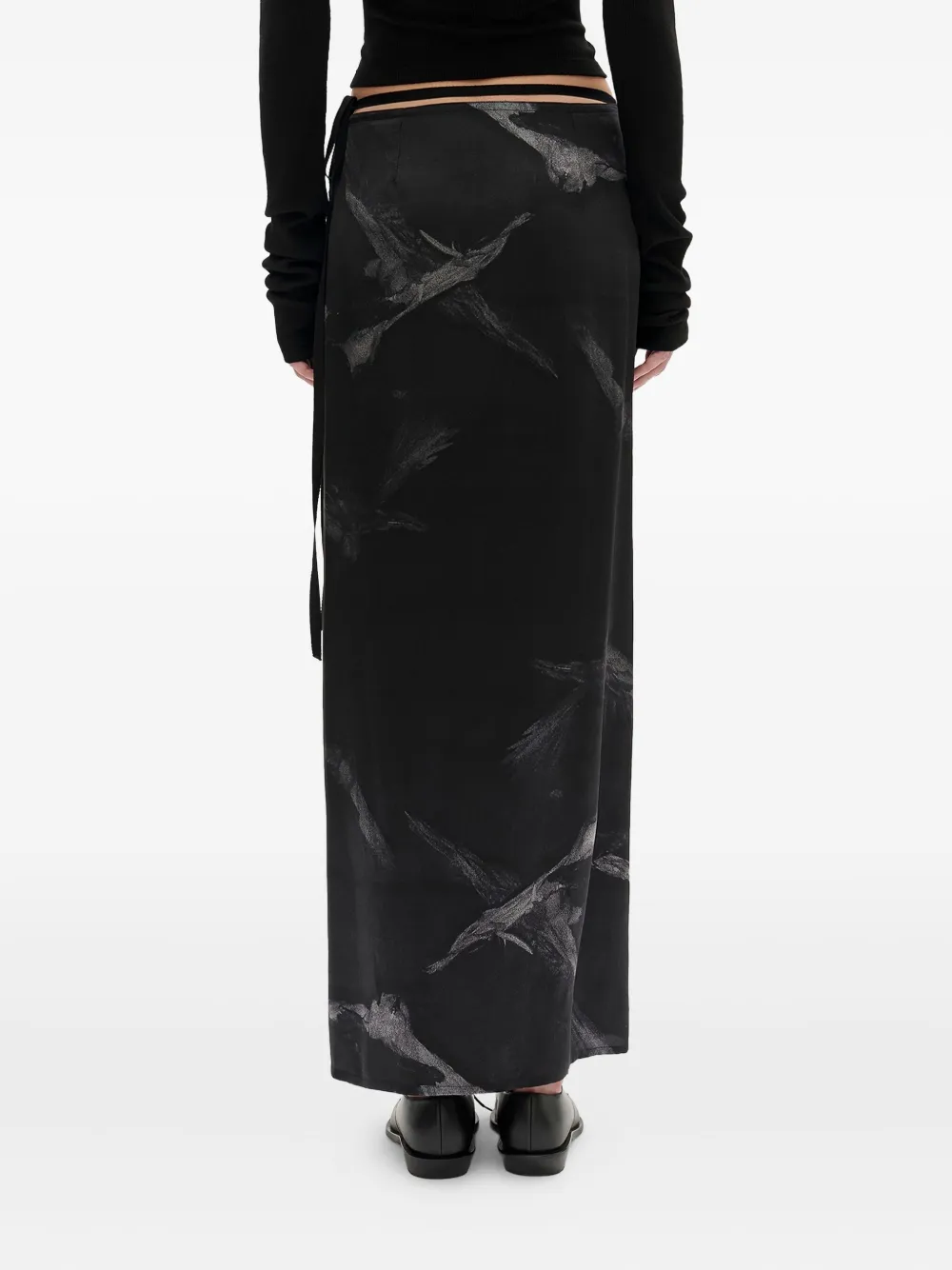 Ann Demeulemeester Oku Printed Satin Maxi Skirt In Black