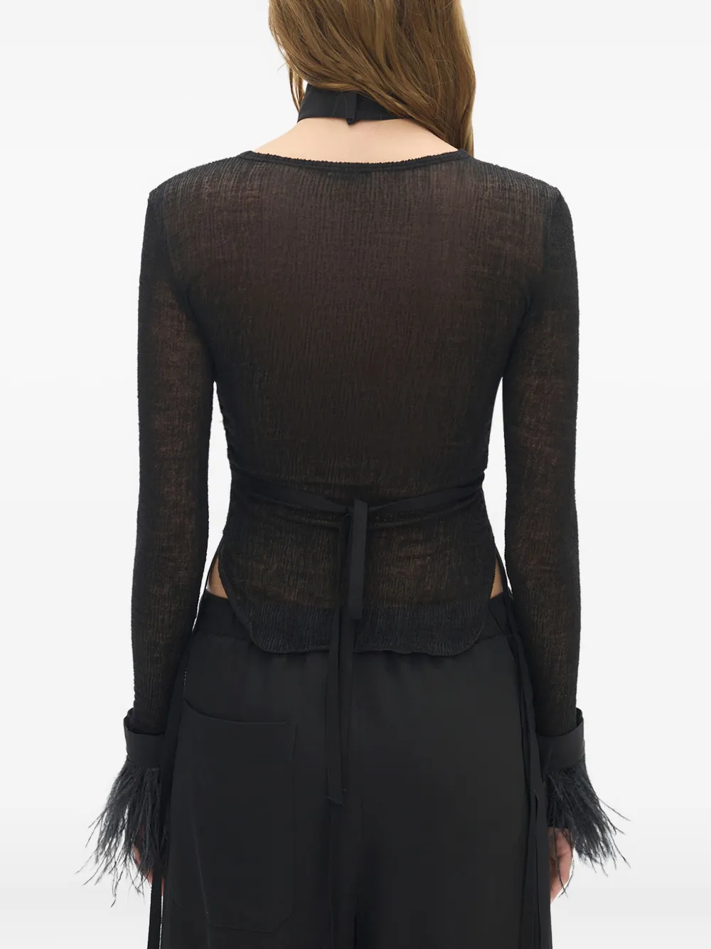 Ann Demeulemeester Vaya Frisee Feather-cuffs Jacket In Black