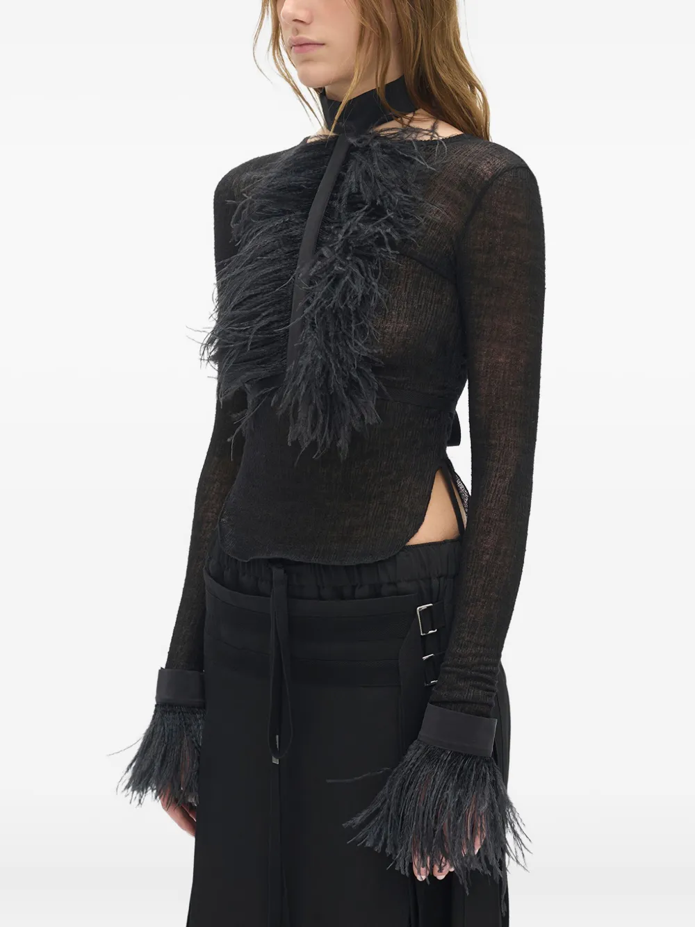 Ann Demeulemeester Vaya Frisee Feather-cuffs Jacket In Black