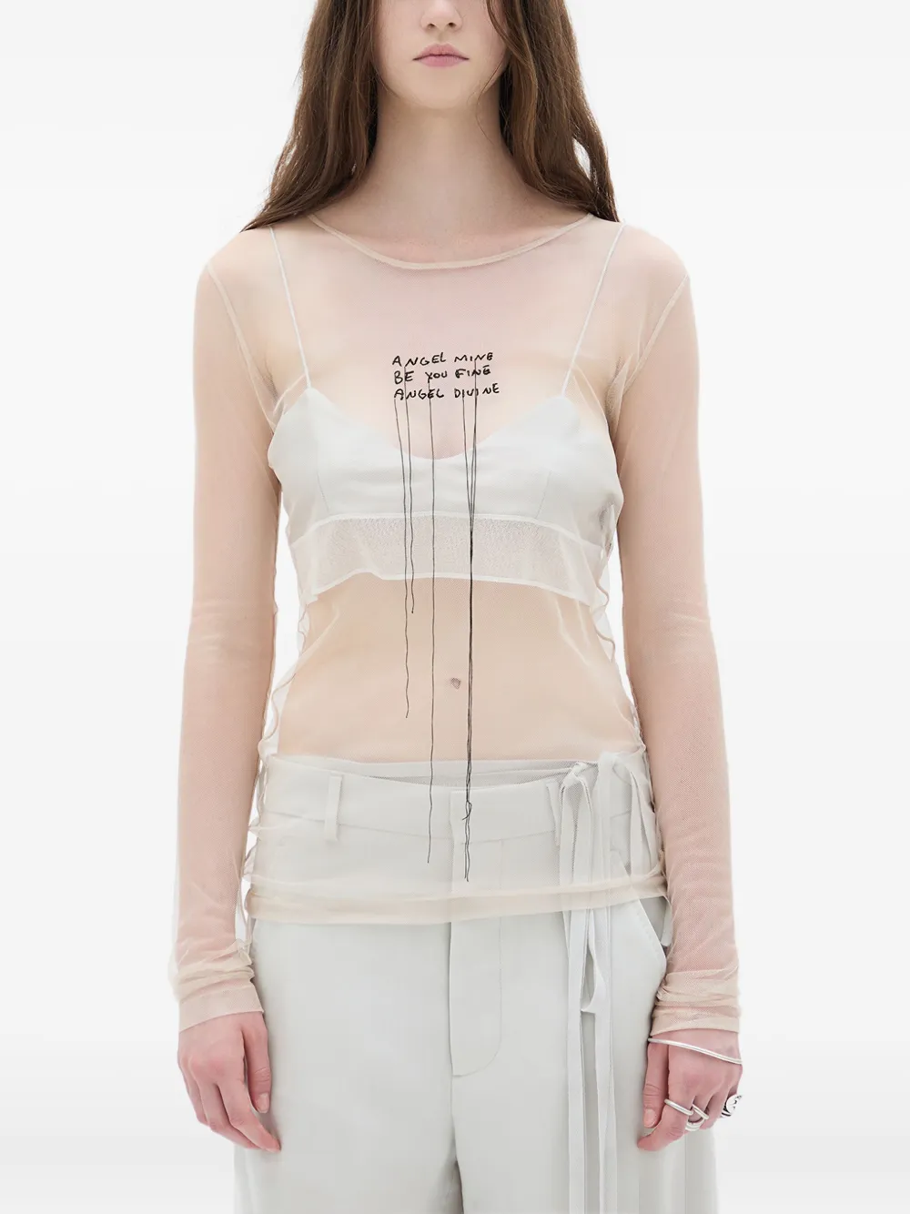 Ann Demeulemeester Angel Divine Tulle Long-sleeve Top In Neutral