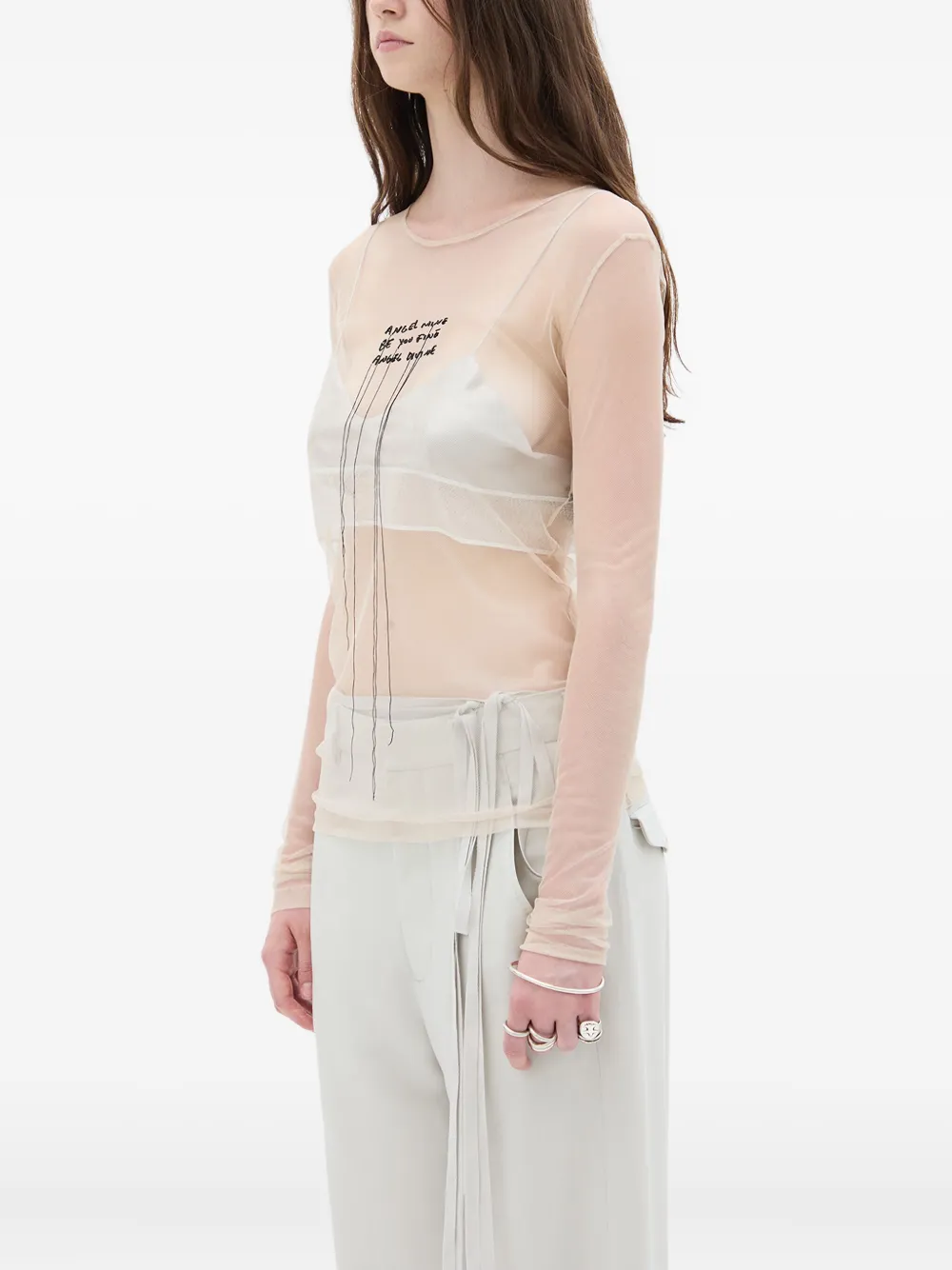 Ann Demeulemeester Angel Divine Tulle Long-sleeve Top In Neutral