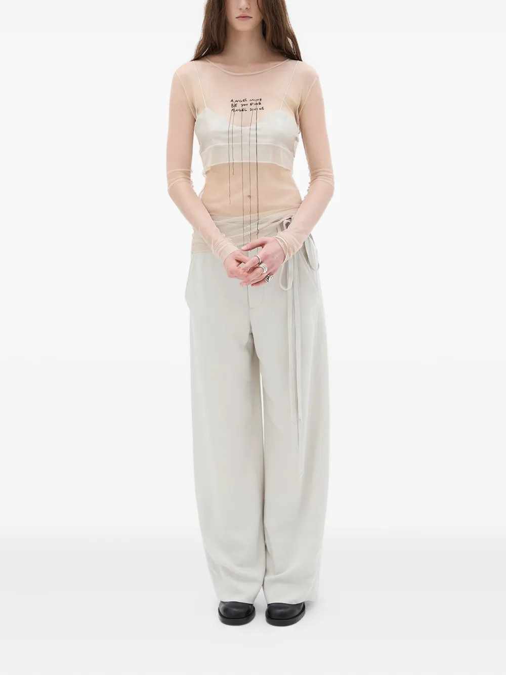 Ann Demeulemeester Angel Divine Tulle Long-sleeve Top In Neutral