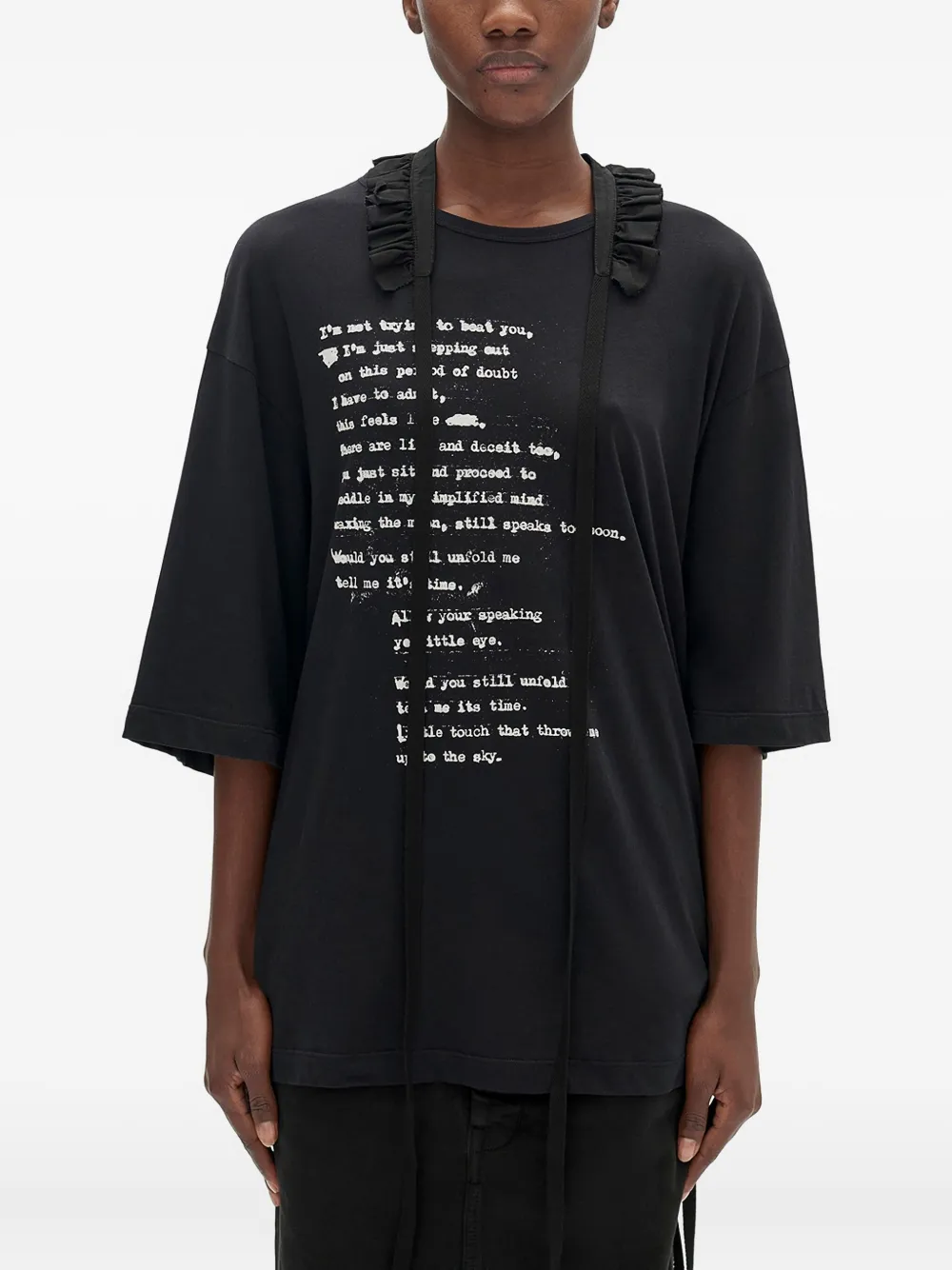 Ann Demeulemeester Agapi Printed High Comfort T-shirt With Detachable Collar In Black