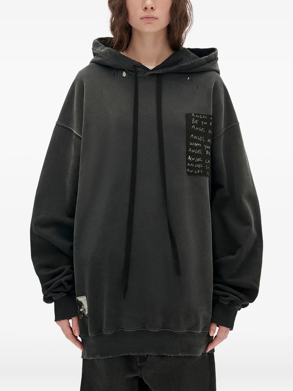 Ann Demeulemeester cotton drawstring hoodie | Black | Image 1
