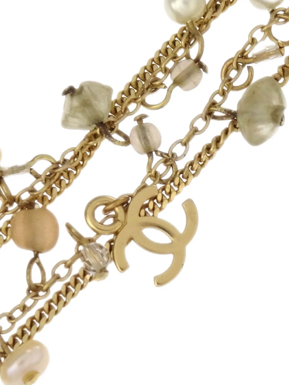Pre-owned Chanel 2002 Cc Faux-pearl Necklace In Gold