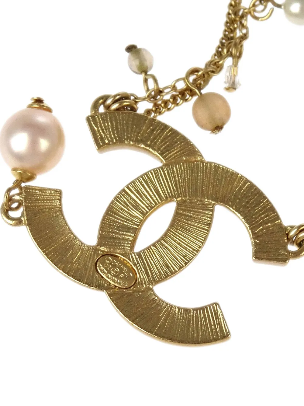 Pre-owned Chanel 2002 Cc Faux-pearl Necklace In Gold