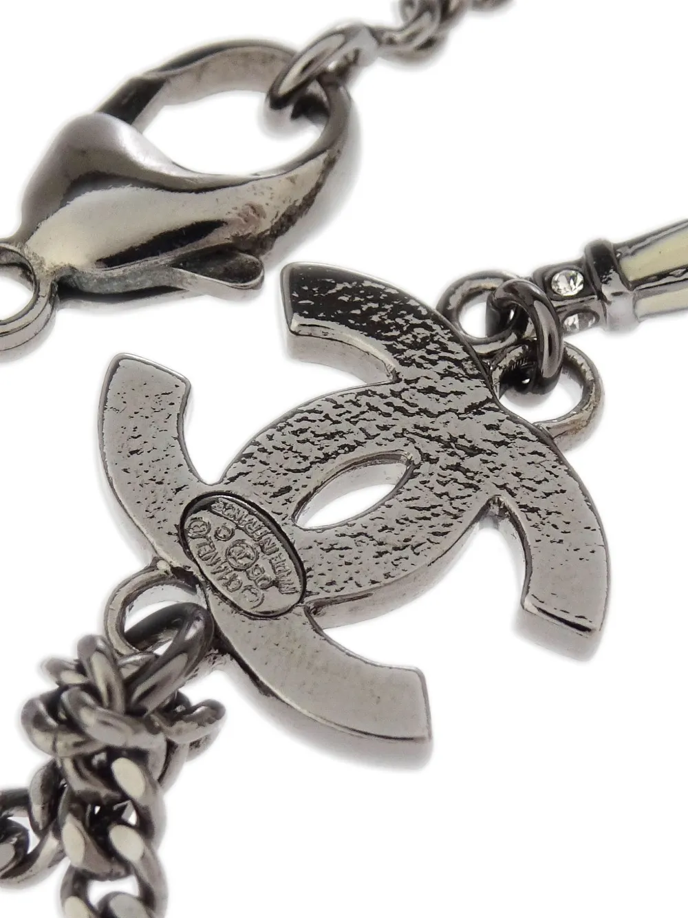 Pre-owned Chanel 2006 Eiffel Tower Faux-pearl Necklace In Silver