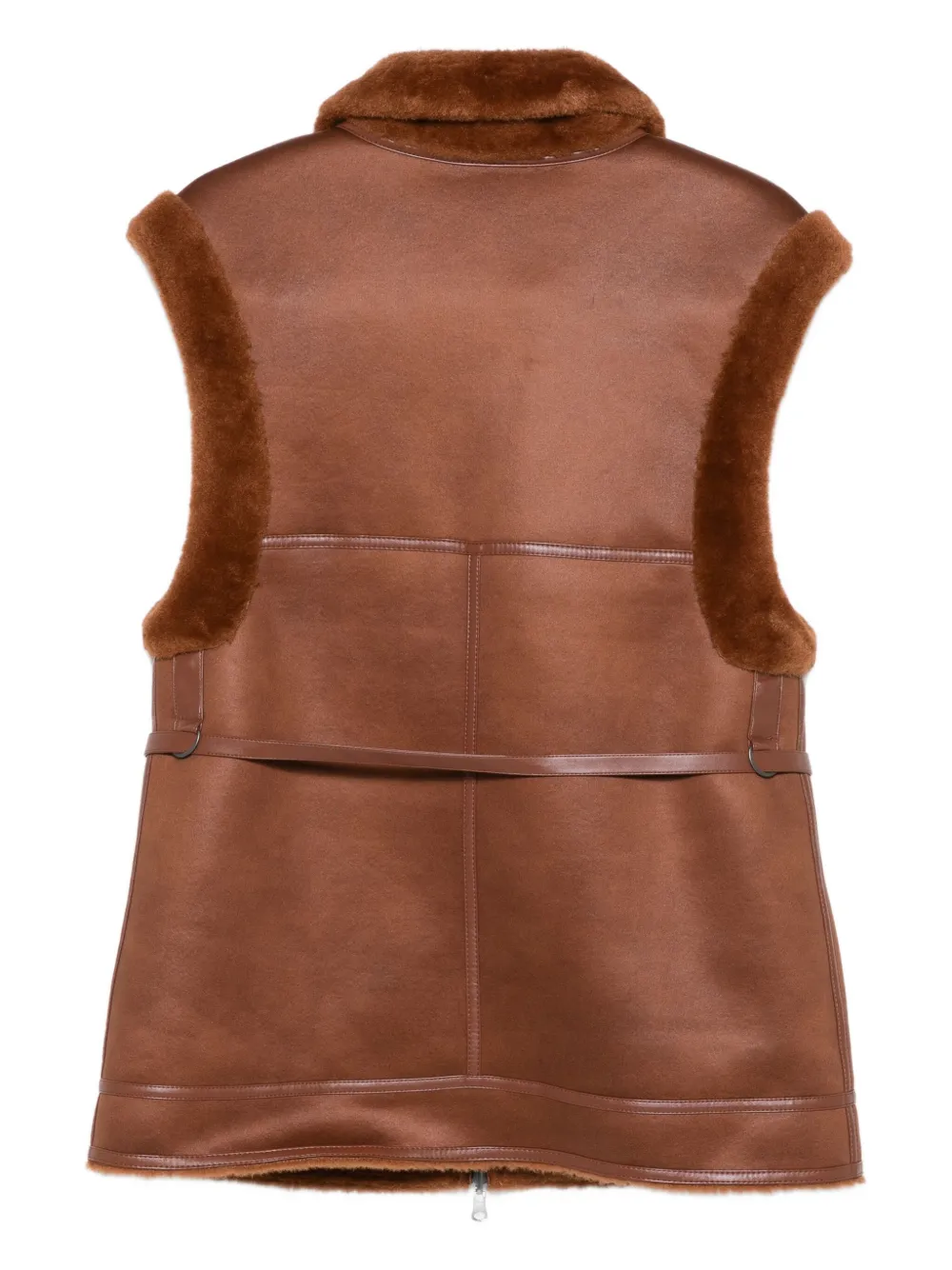 Urbancode Fur-trimmed Sleeveless Jacket In Brown