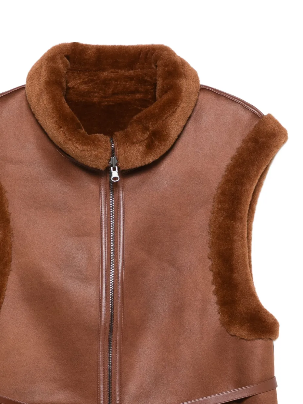 Urbancode Fur-trimmed Sleeveless Jacket In Brown