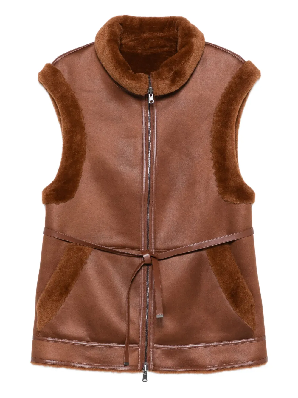 Urbancode Fur-trimmed Sleeveless Jacket In Brown