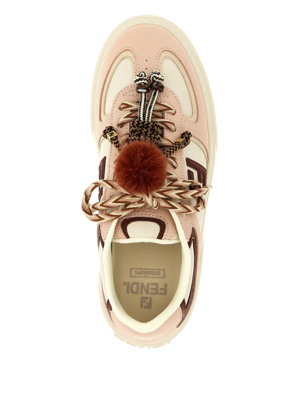 Fendi Low Top Platform Shoes In Pink Leather With Charm In Neutral