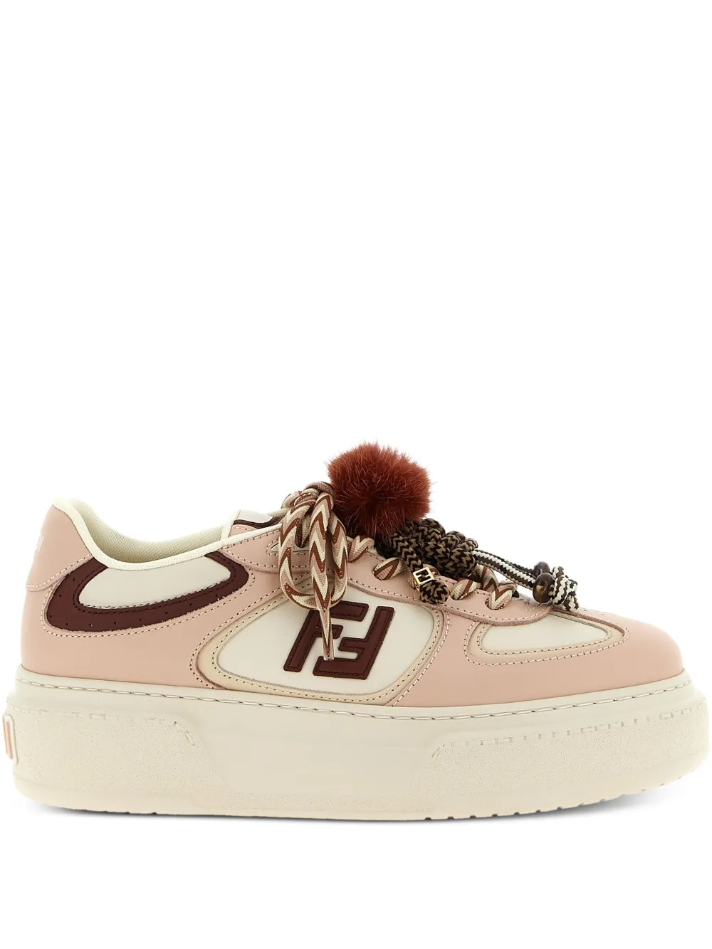 Fendi Low Top Platform Shoes In Pink Leather With Charm In Neutral