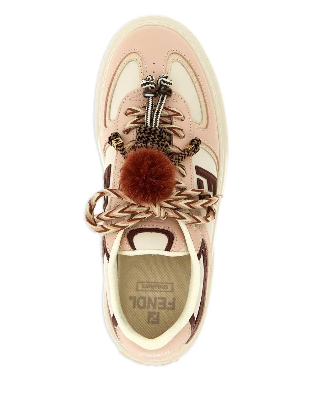 Fendi Low Top Platform Shoes In Pink Leather With Charm In Neutral