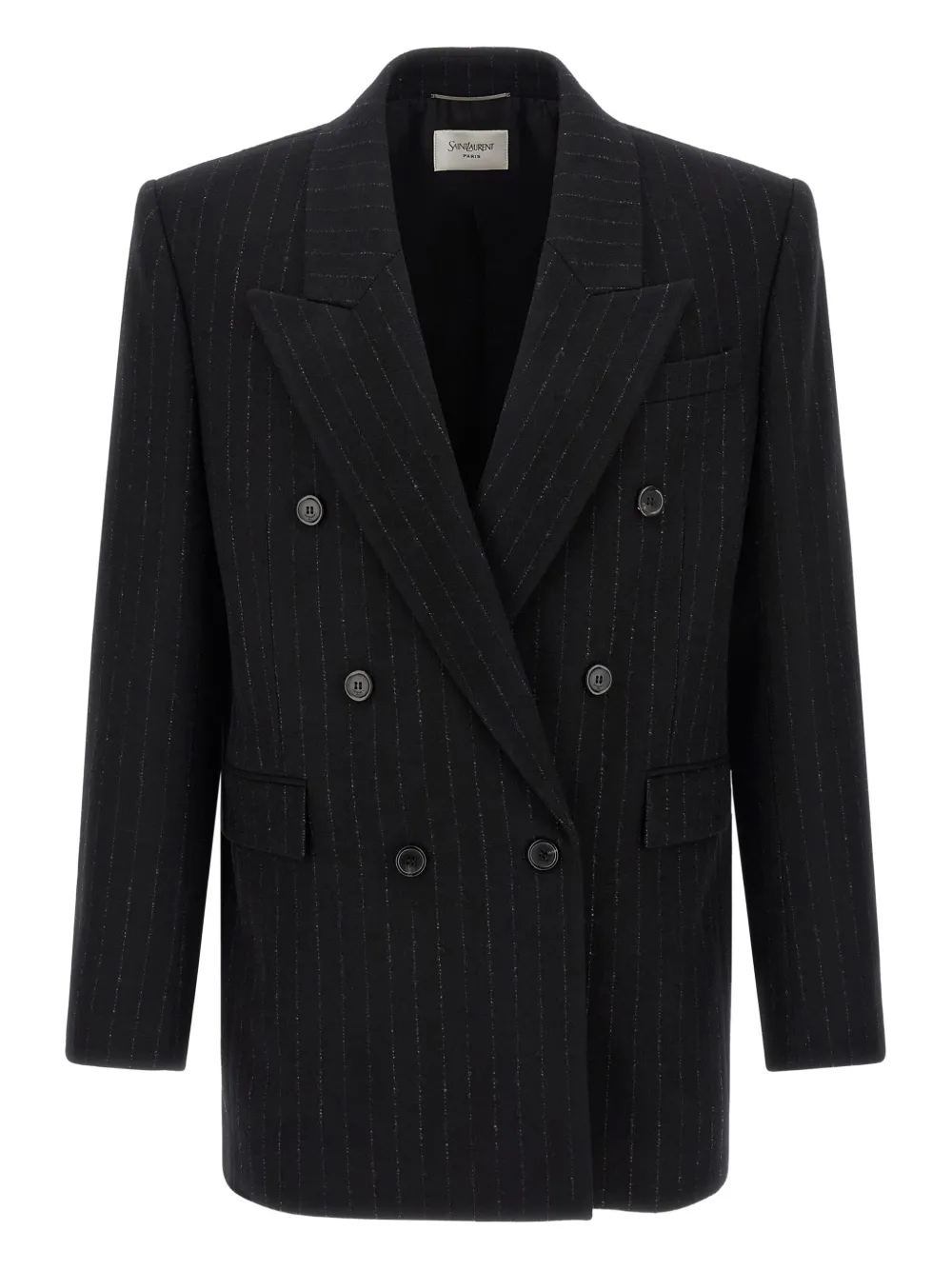 Saint Laurent Pinstripe Double-breasted Blazer In Black
