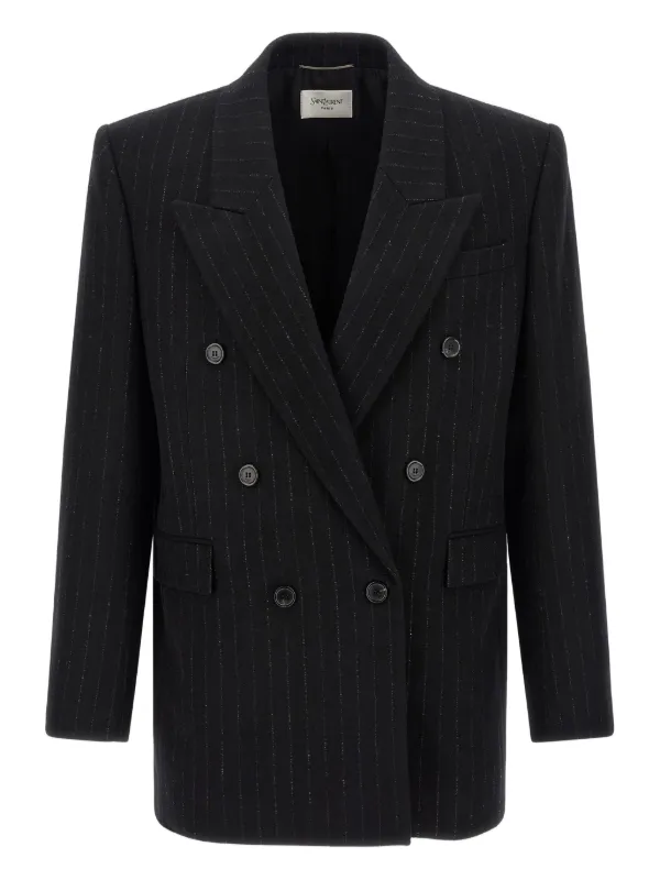 【極美品】SAINT LAURENT ストライプ　ダブルテーラードジャケット 極美品】SAINT LAURENT ストライプ ダブルテーラードジャケット