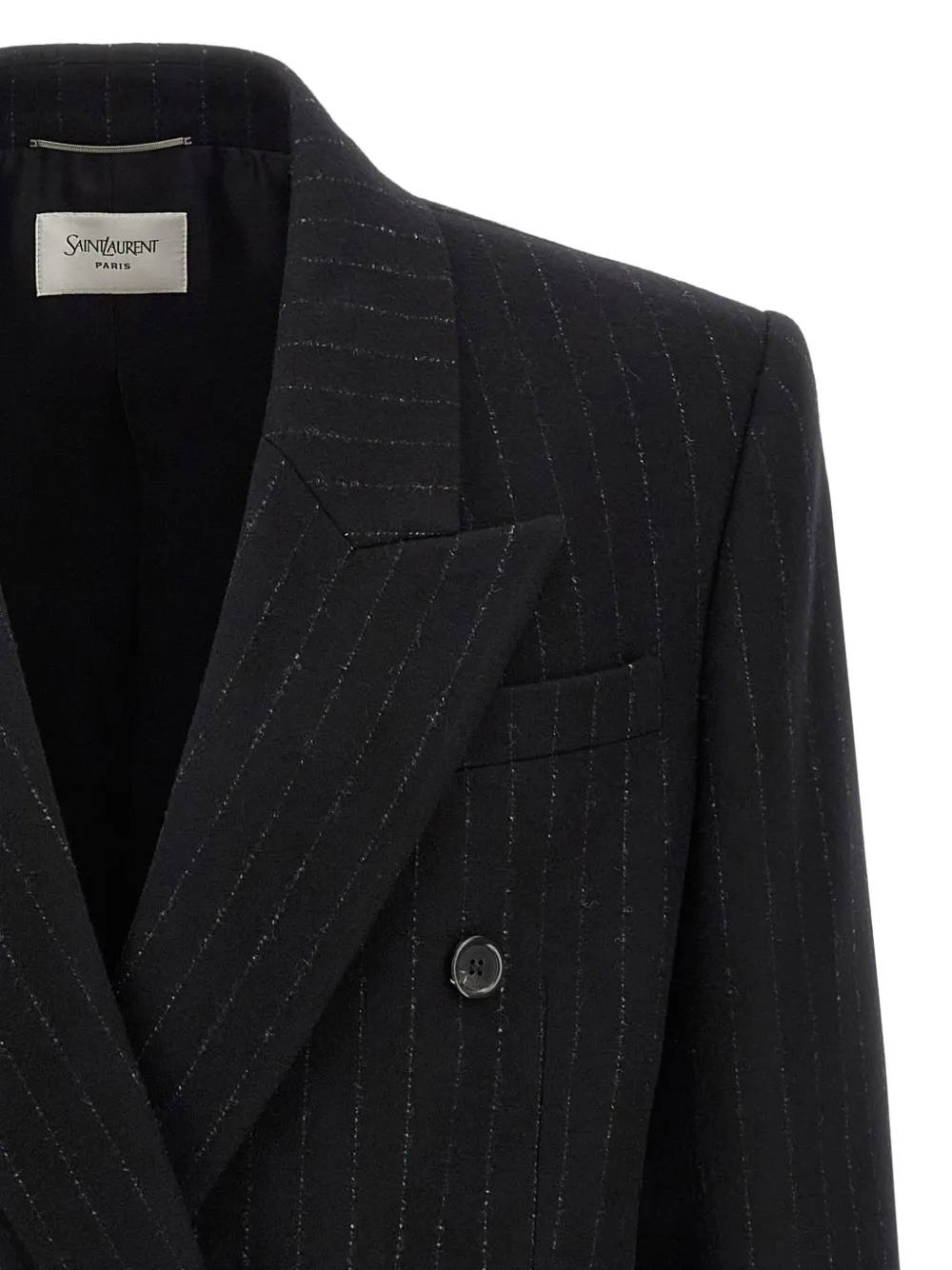 Saint Laurent Blazer met krijtstreep en dubbele rij knopen Zwart