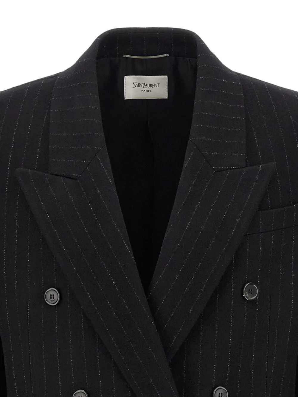 Saint Laurent Blazer met krijtstreep en dubbele rij knopen Zwart