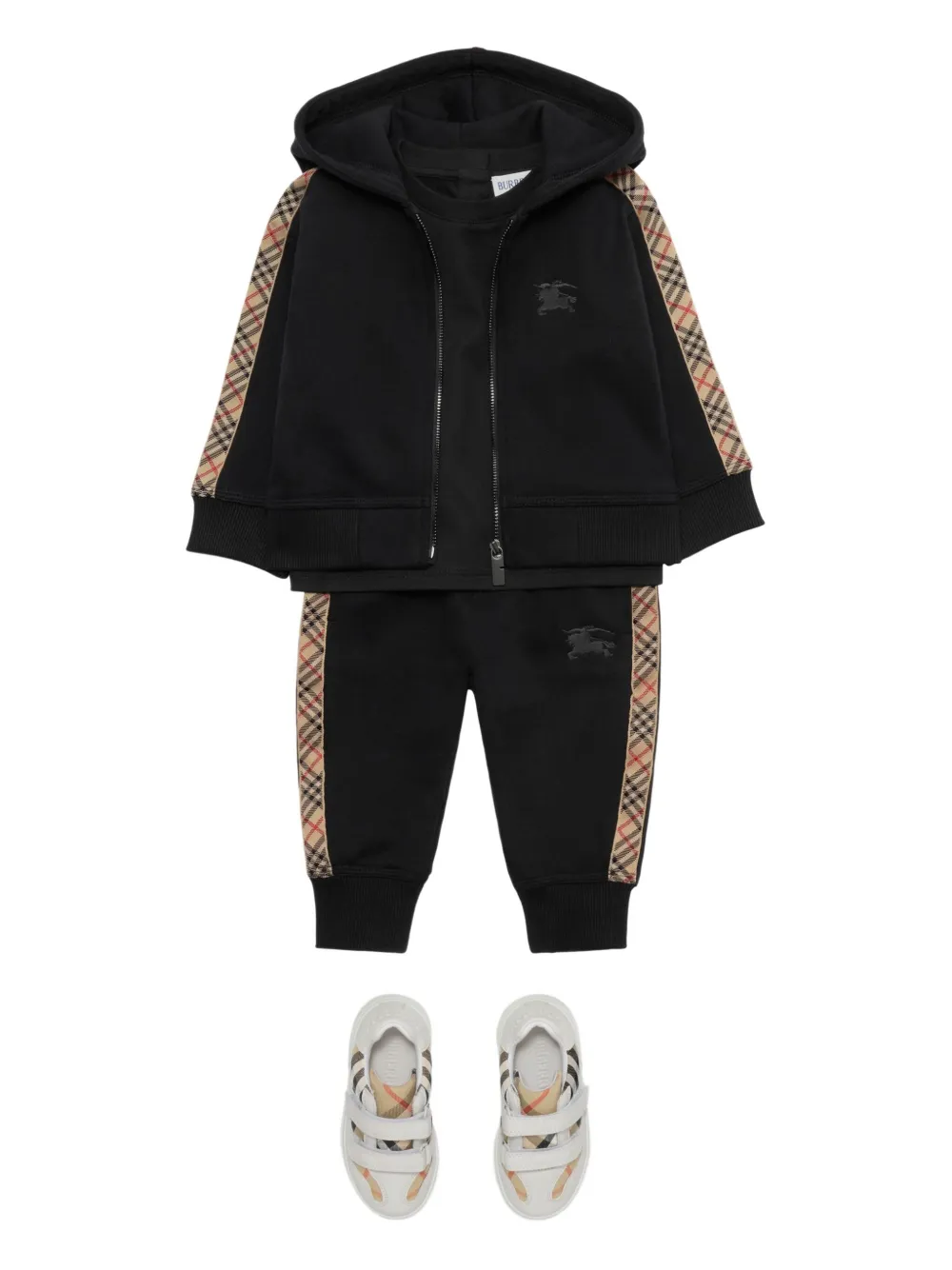 Burberry Check Trim Cotton Jogging Pants In Black