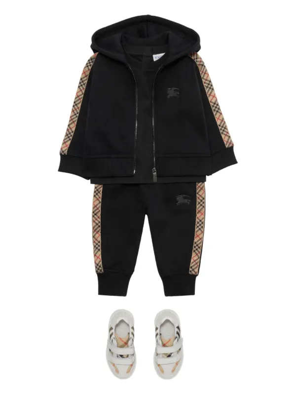 Burberry Kids check-trimmed Cotton Tracksuit Bottoms | Black