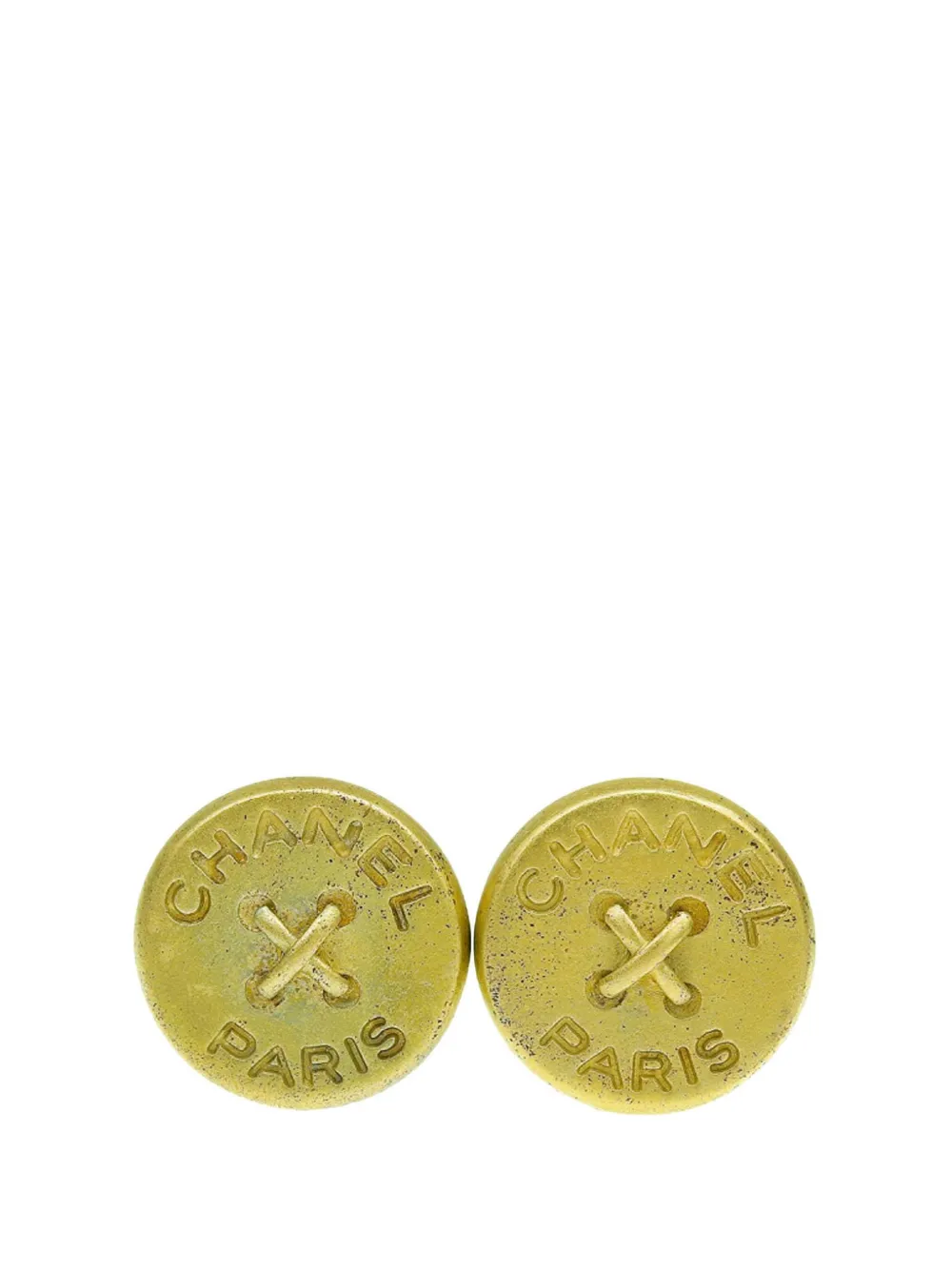 CHANEL Pre-Owned 1994 Gold Plated Logo Round Button Clip On Earrings CHANEL Pre-Owned 1994 Gold Plated Logo Round Button Clip On Earrings