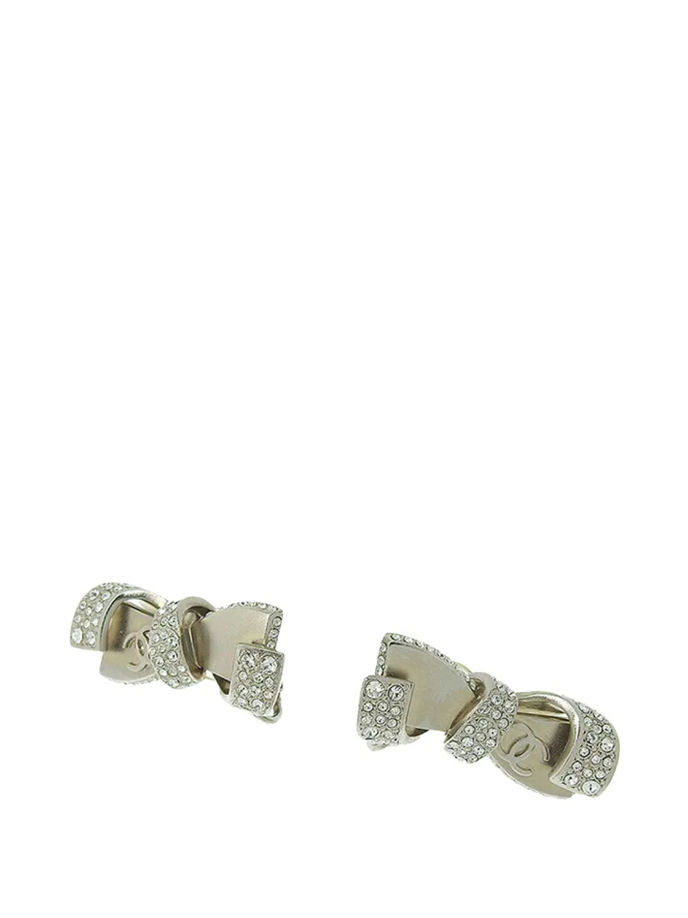CHANEL Pre-Owned 2016 Silver Rhinestones Ribbon Clip on Earrings CHANEL Pre-Owned 2016 Silver Rhinestones Ribbon Clip on Earrings