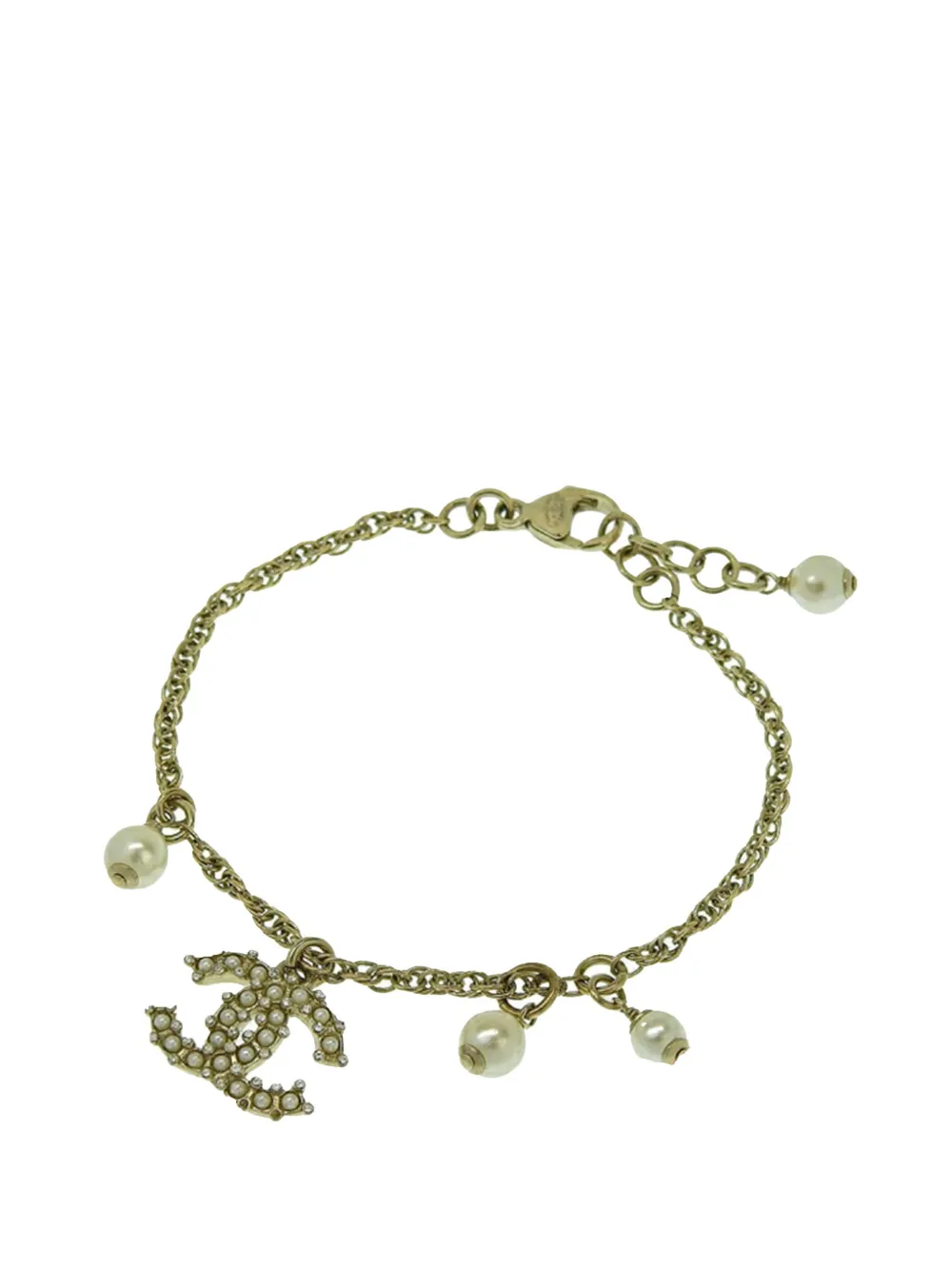 CHANEL Pre-Owned 2019 Faux Pearl and Strass CC Charm Bracelet costume CHANEL Pre-Owned 2019 Faux Pearl and Strass CC Charm Bracelet costume