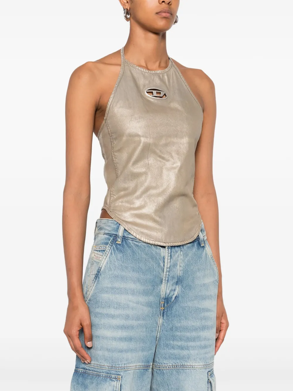  Diesel Halterneck Logo Top - Gold 