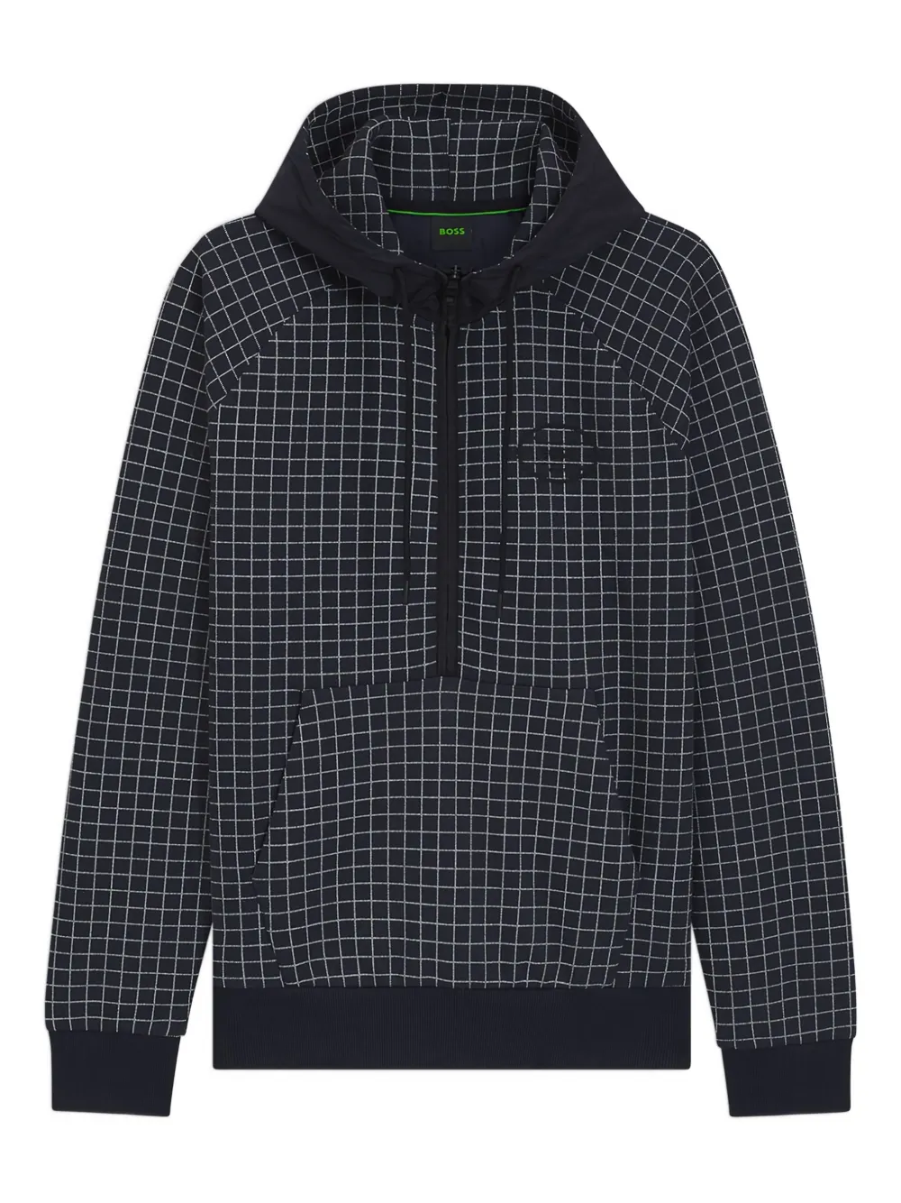 BOSS grid-pattern half-zip hoodie | Blue | Image 1