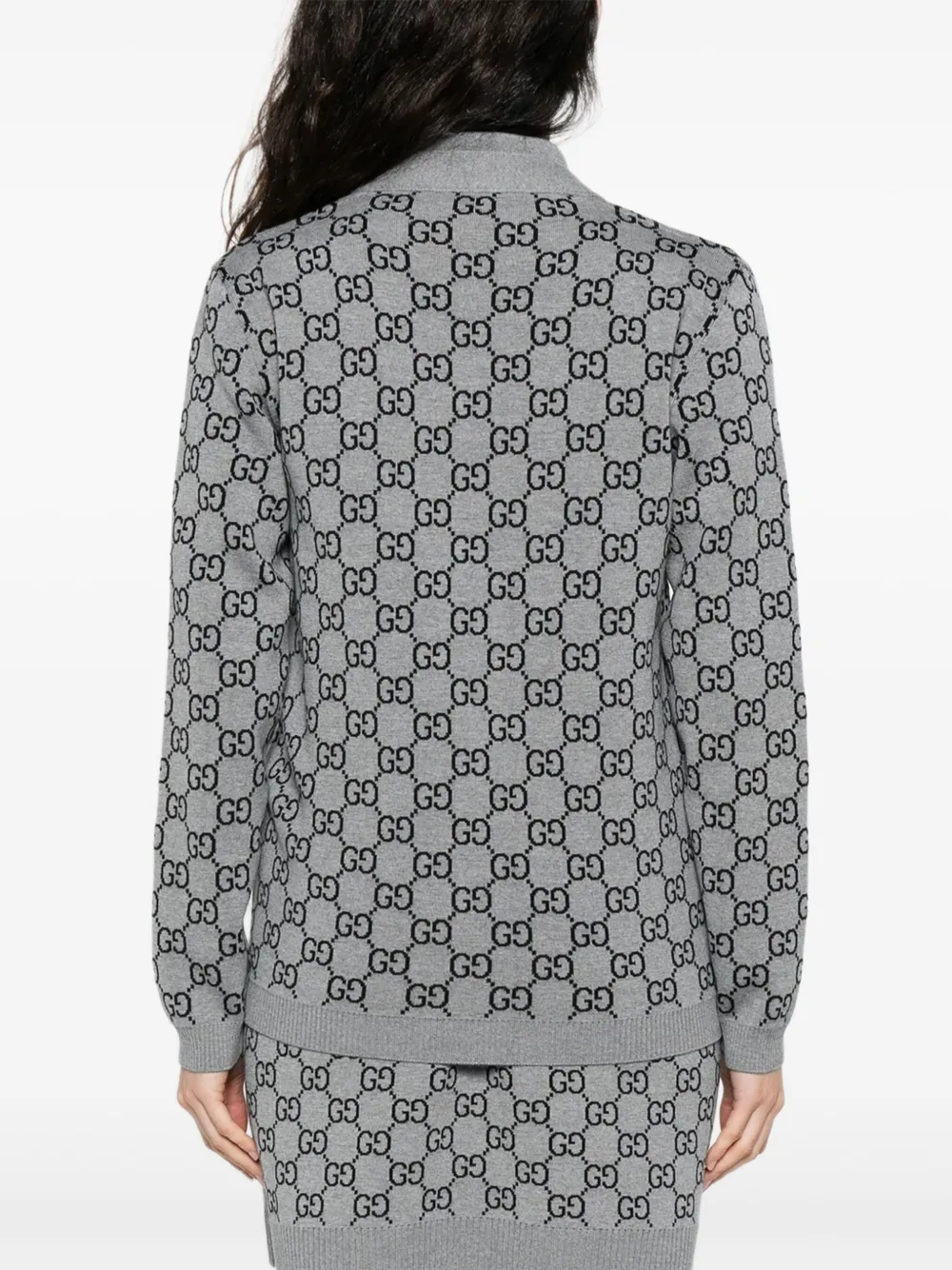 Gucci Wool Jacquard Cardigan With Gg Shadow In Gray