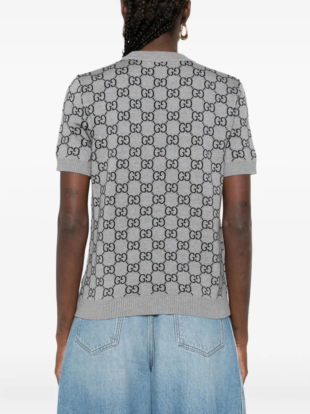 Gucci Women Gg Allover Reverible Short Sleeves Pull In Gray
