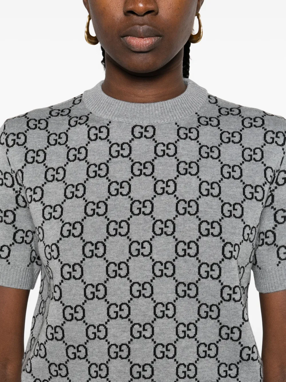 Gucci Women Gg Allover Reverible Short Sleeves Pull In Gray