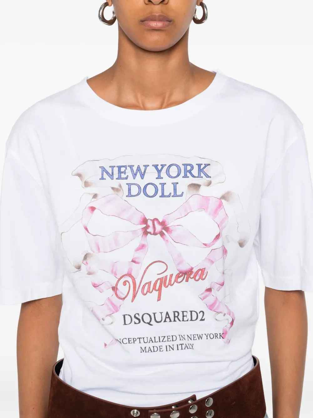 DSQUARED2 Top met ronde hals en print aan de voorkant Wit