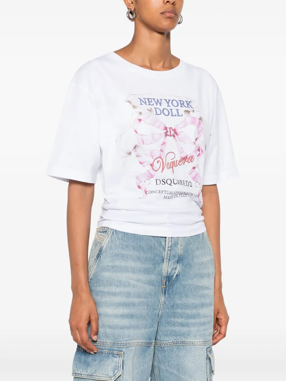 DSQUARED2 Top met ronde hals en print aan de voorkant Wit