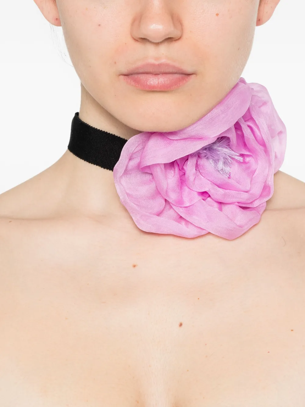 Parlor Silk-flower Ribbon Necklace In Purple