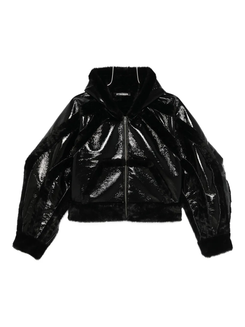 Ottolinger Womens Shiny Black Patent Faux-leather And Faux-fur Jacket In Black