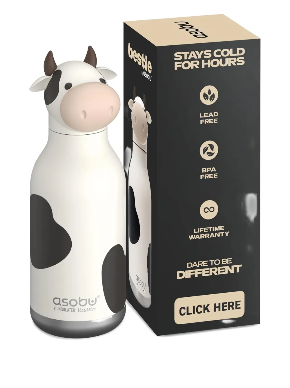 Asobu Cow Bestie Bottle (20cm X 8cm) In Neutral