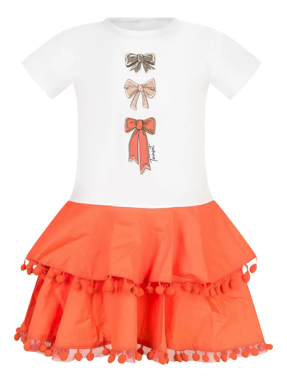 TWINSET Kids Jurk met strikprint en ruches Oranje