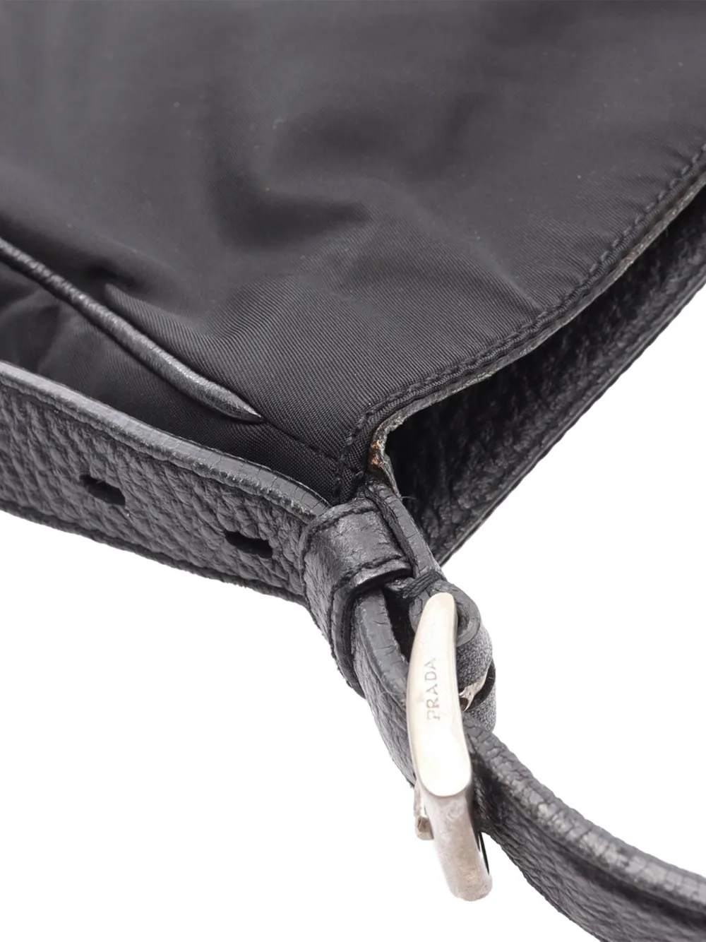 Pre-owned Prada 2013-2025 Vitello Daino Trimmed Tessuto Zip Top Crossbody Bag In Black