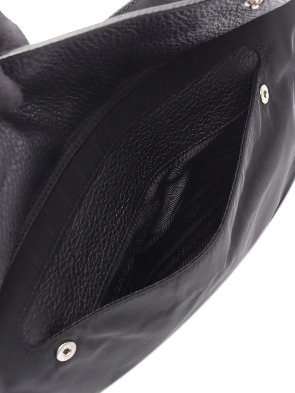 Pre-owned Prada 2013-2025 Vitello Daino Trimmed Tessuto Zip Top Crossbody Bag In Black
