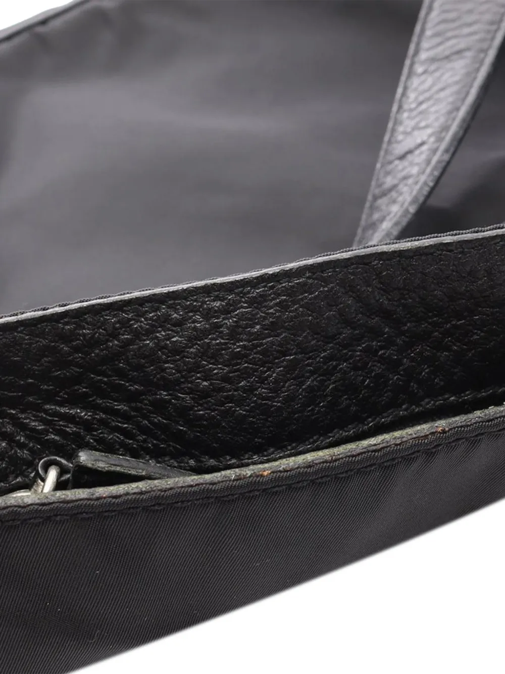 Pre-owned Prada 2013-2025 Vitello Daino Trimmed Tessuto Zip Top Crossbody Bag In Black