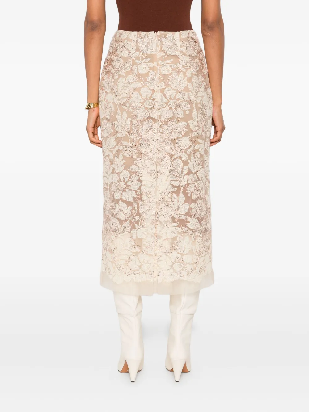 Ermanno Scervino Midi-rok met bloemenprint en pailletten Beige