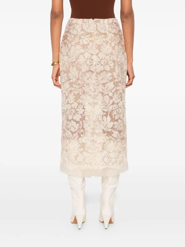 Ermanno Scervino Floral Sequin Midi Skirt | Neutrals | FARFETCH