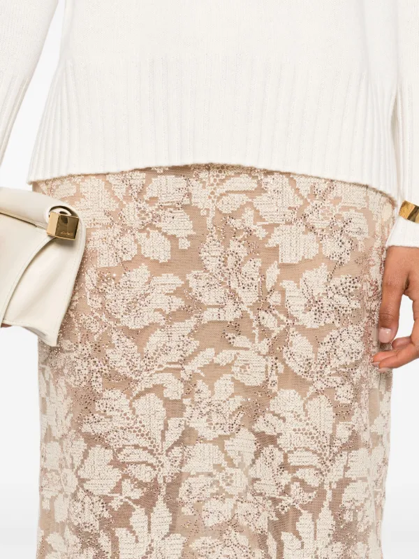 Ermanno Scervino Floral Sequin Midi Skirt | Neutrals | FARFETCH