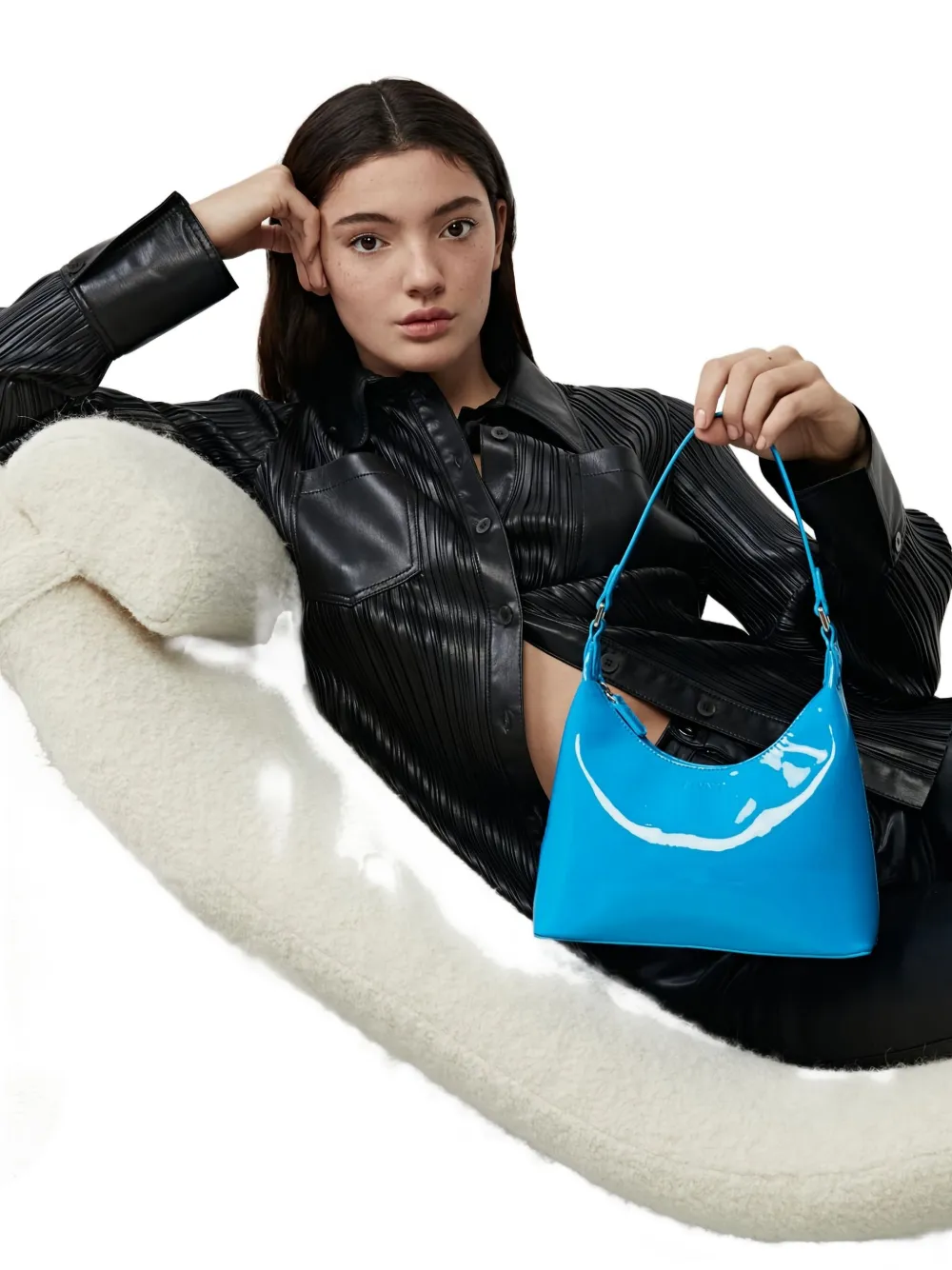 Glynit Molly Patent-leather Top-handle Shoulder Bag In Blue