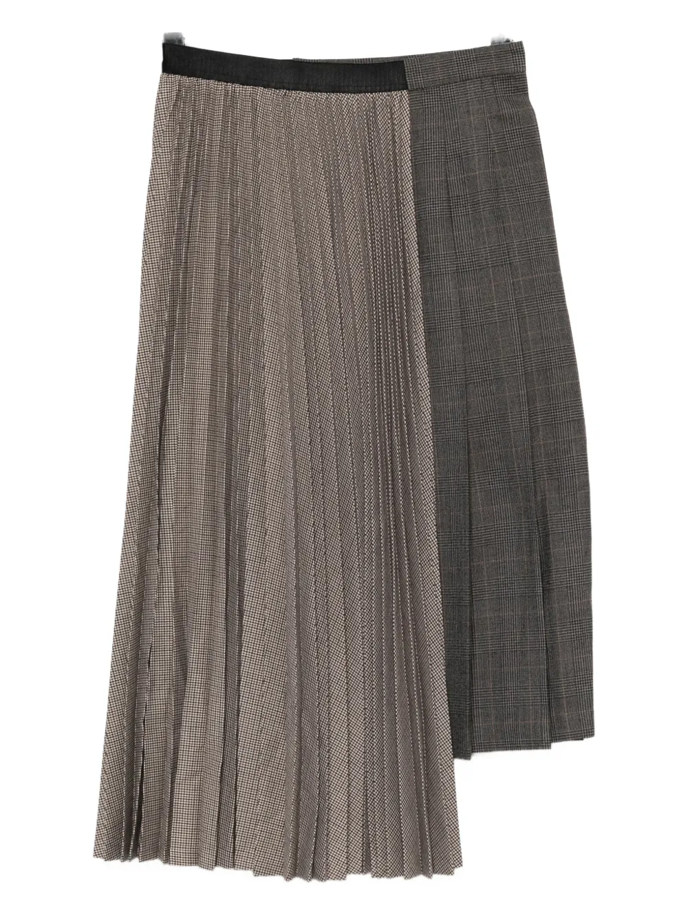 Undercover Womens Grey Beige Check Check-pattern Asymmetric Pleated Wool-blend Midi Skirt In Gray